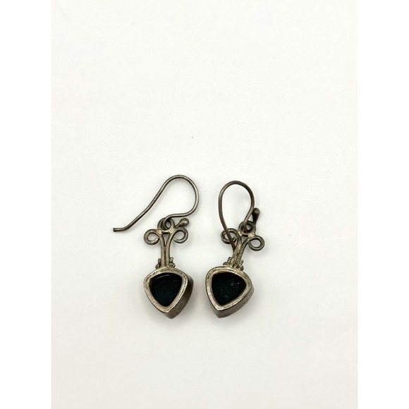 Vintage Black Onyx Sterling Silver Earrings - Picture 3 of 6